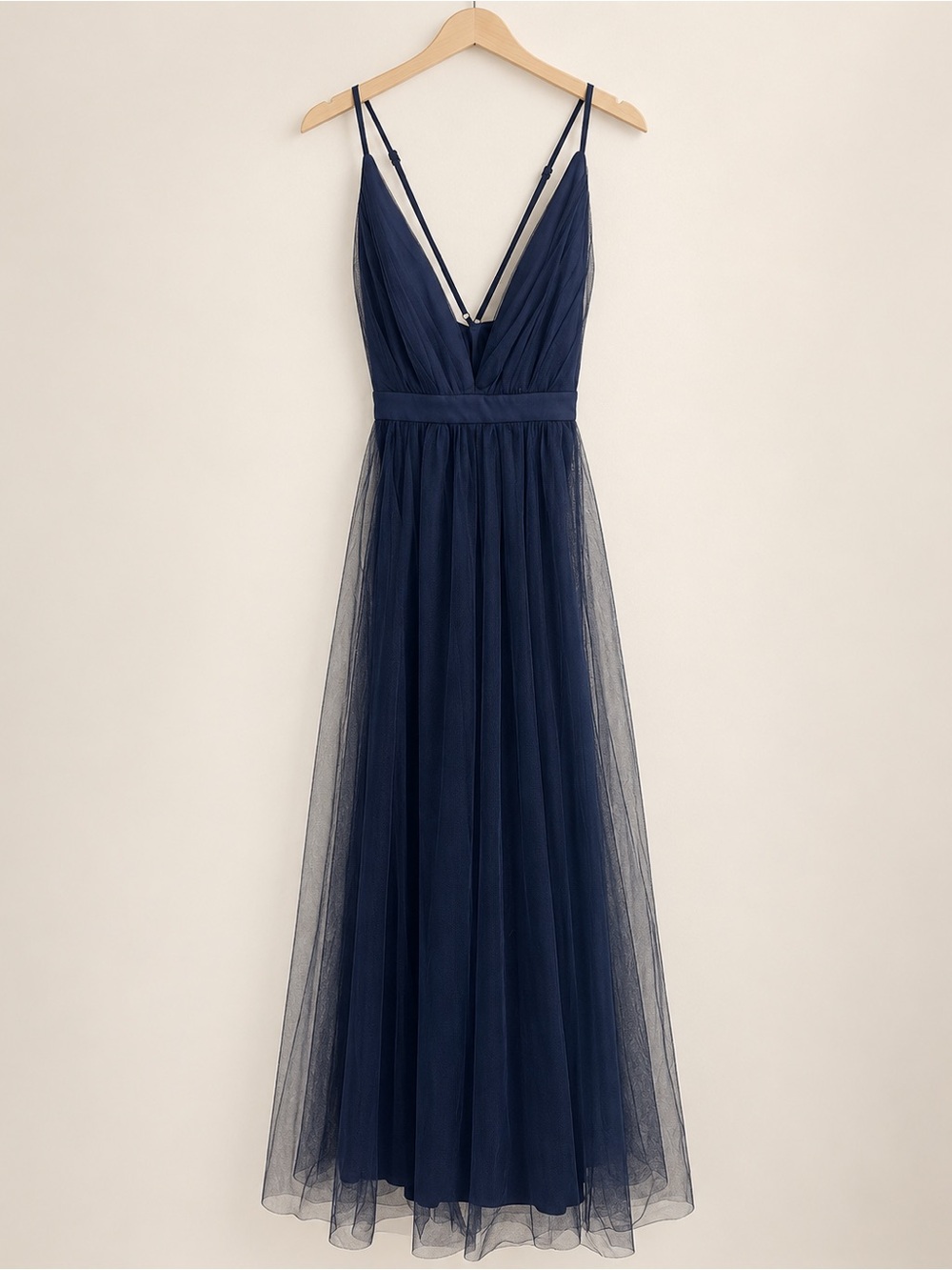 Lulus Size M Navy Blue Tulle Maxi Dress Crisscross Back Formal Gown